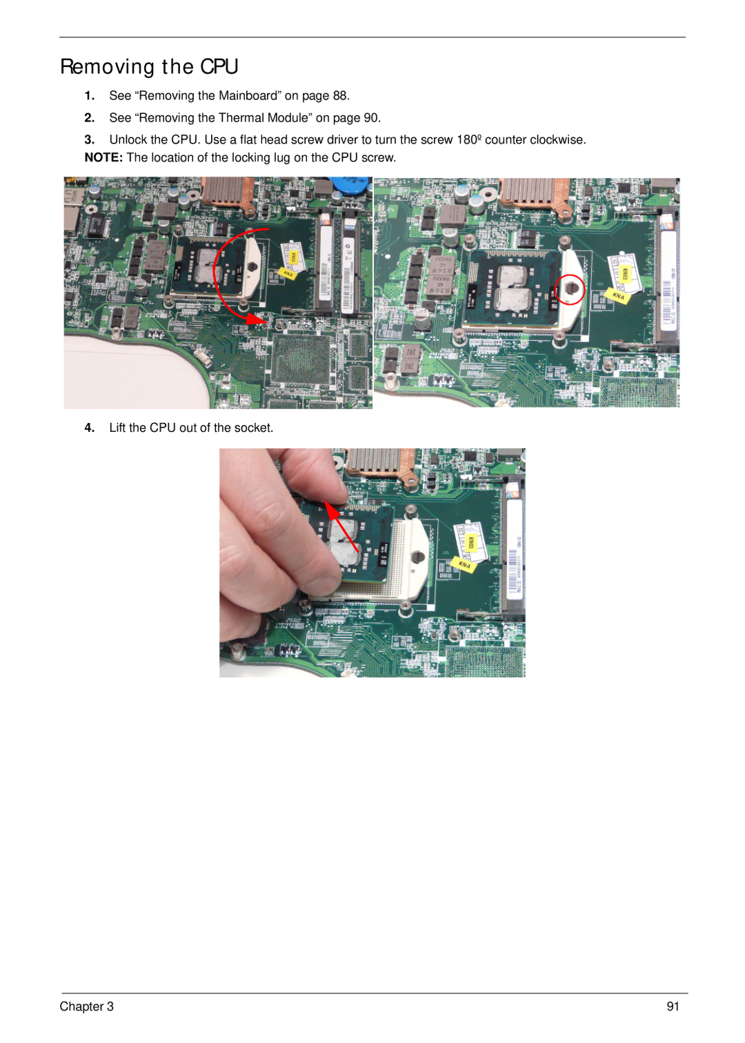 Acer 553G, 5553 manual Removing the CPU 