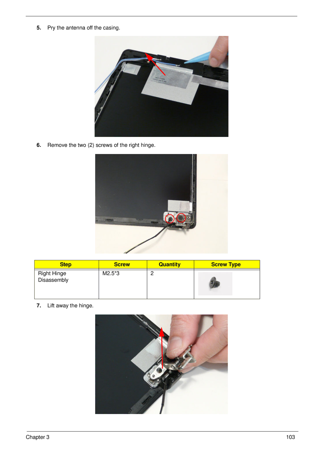 Acer 553G, 5553 manual Step Screw Quantity Screw Type 