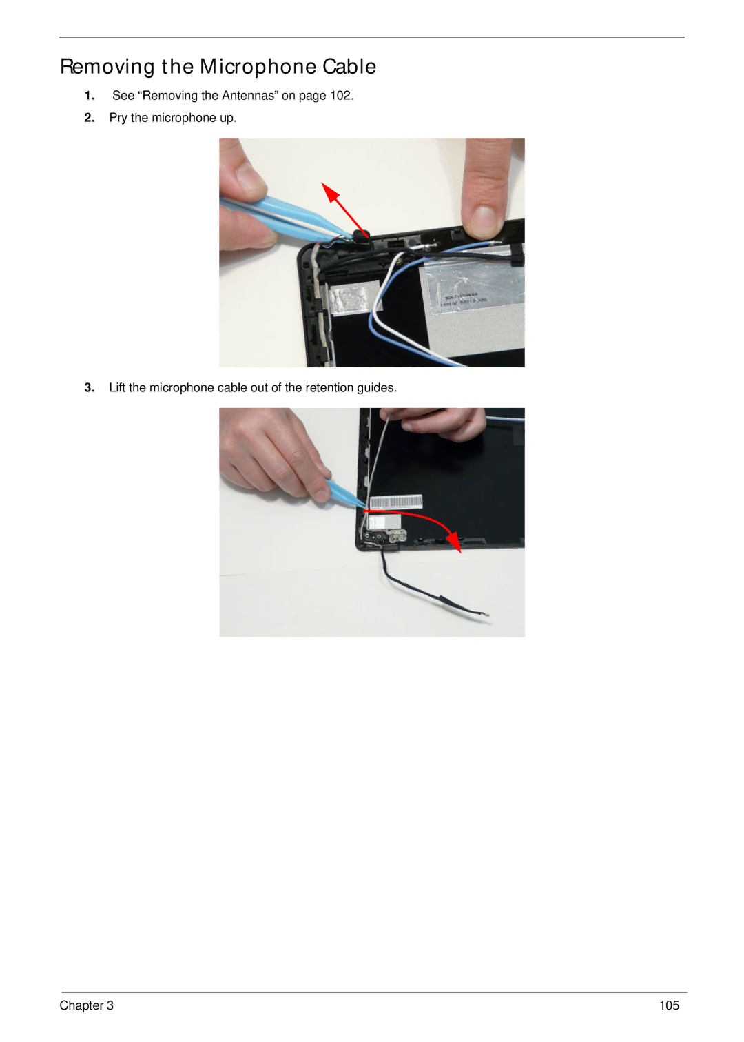 Acer 553G, 5553 manual Removing the Microphone Cable 