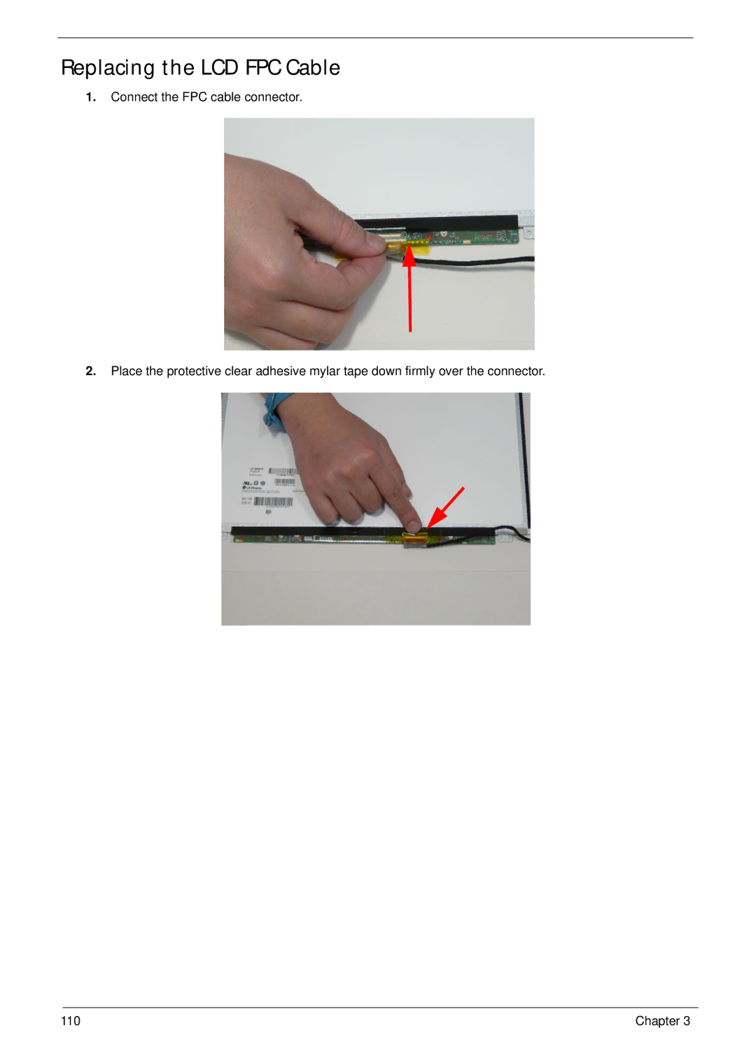 Acer 5553, 553G manual Replacing the LCD FPC Cable 