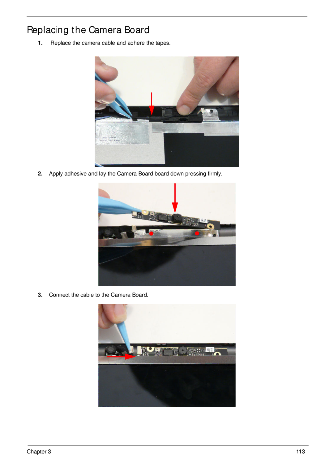 Acer 553G, 5553 manual Replacing the Camera Board 