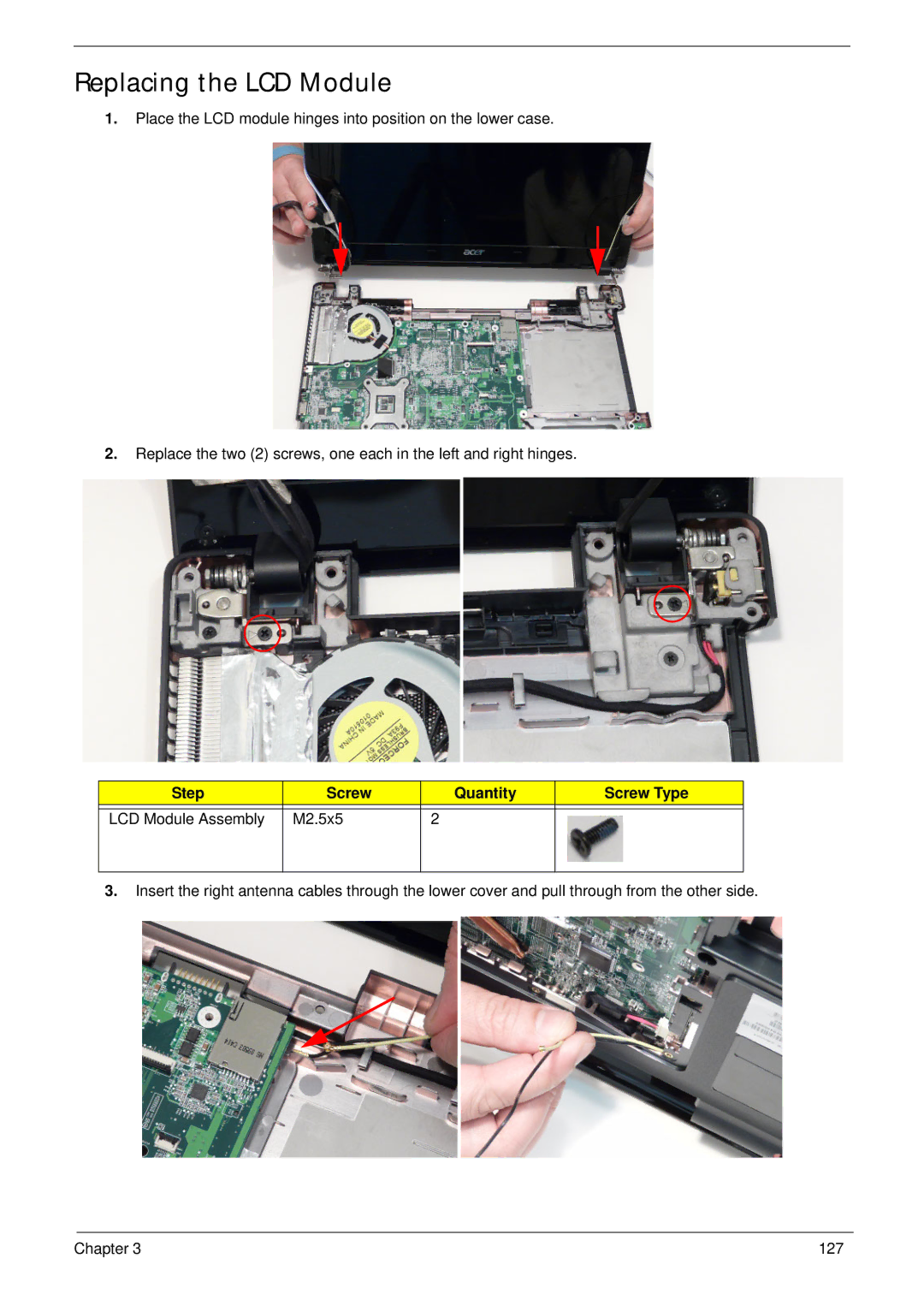 Acer 553G, 5553 manual Replacing the LCD Module, M2.5x5 