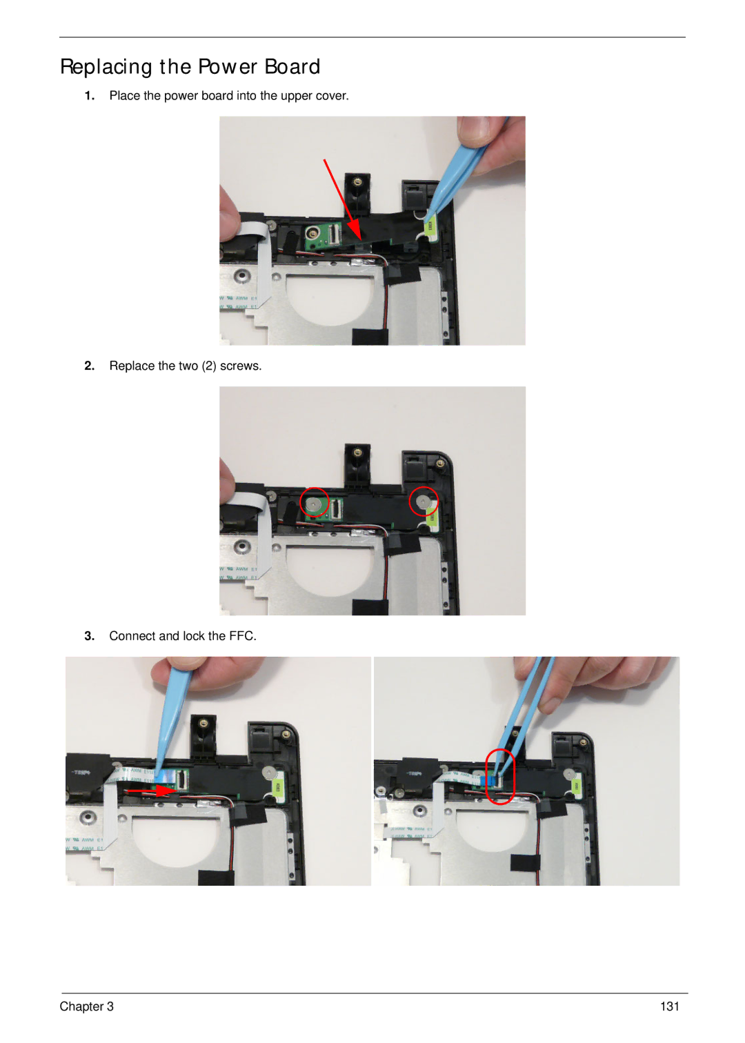 Acer 553G, 5553 manual Replacing the Power Board 