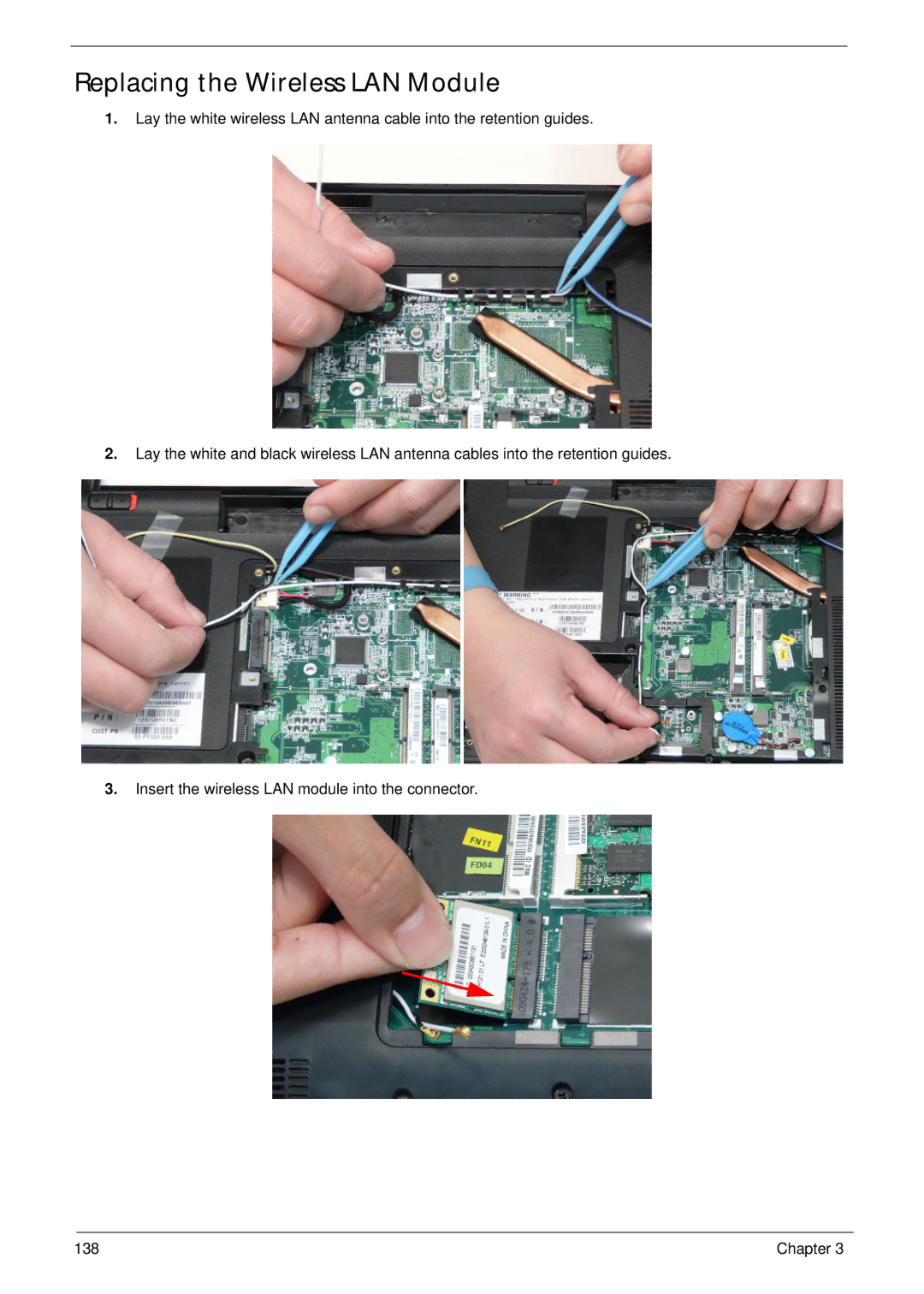 Acer 5553, 553G manual Replacing the Wireless LAN Module 