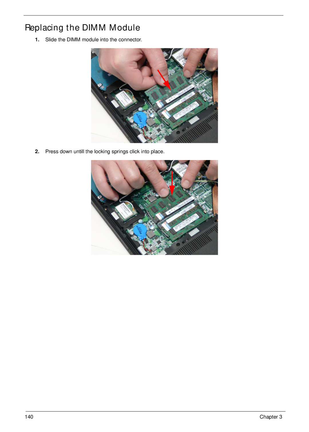 Acer 5553, 553G manual Replacing the Dimm Module 