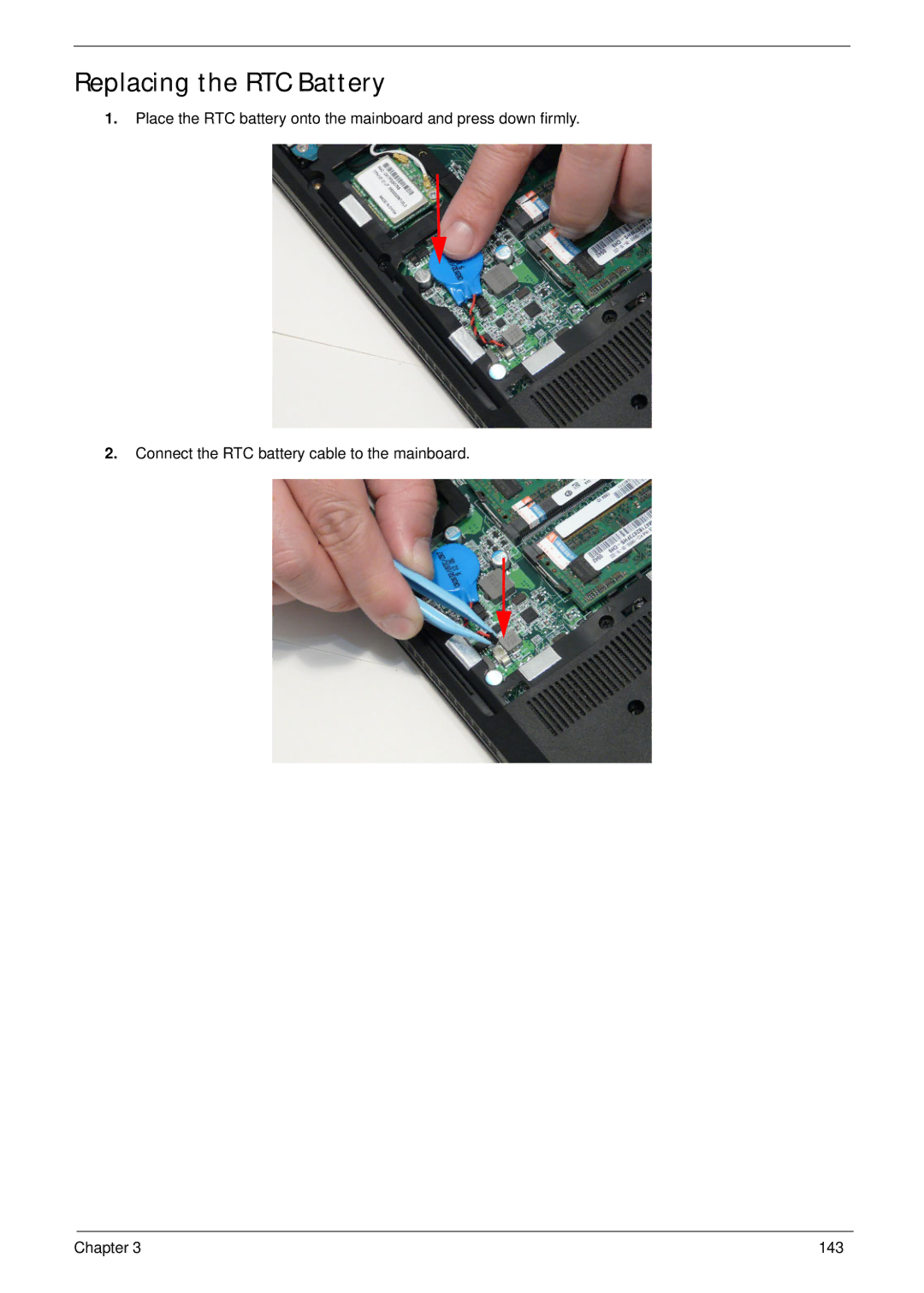 Acer 553G, 5553 manual Replacing the RTC Battery 