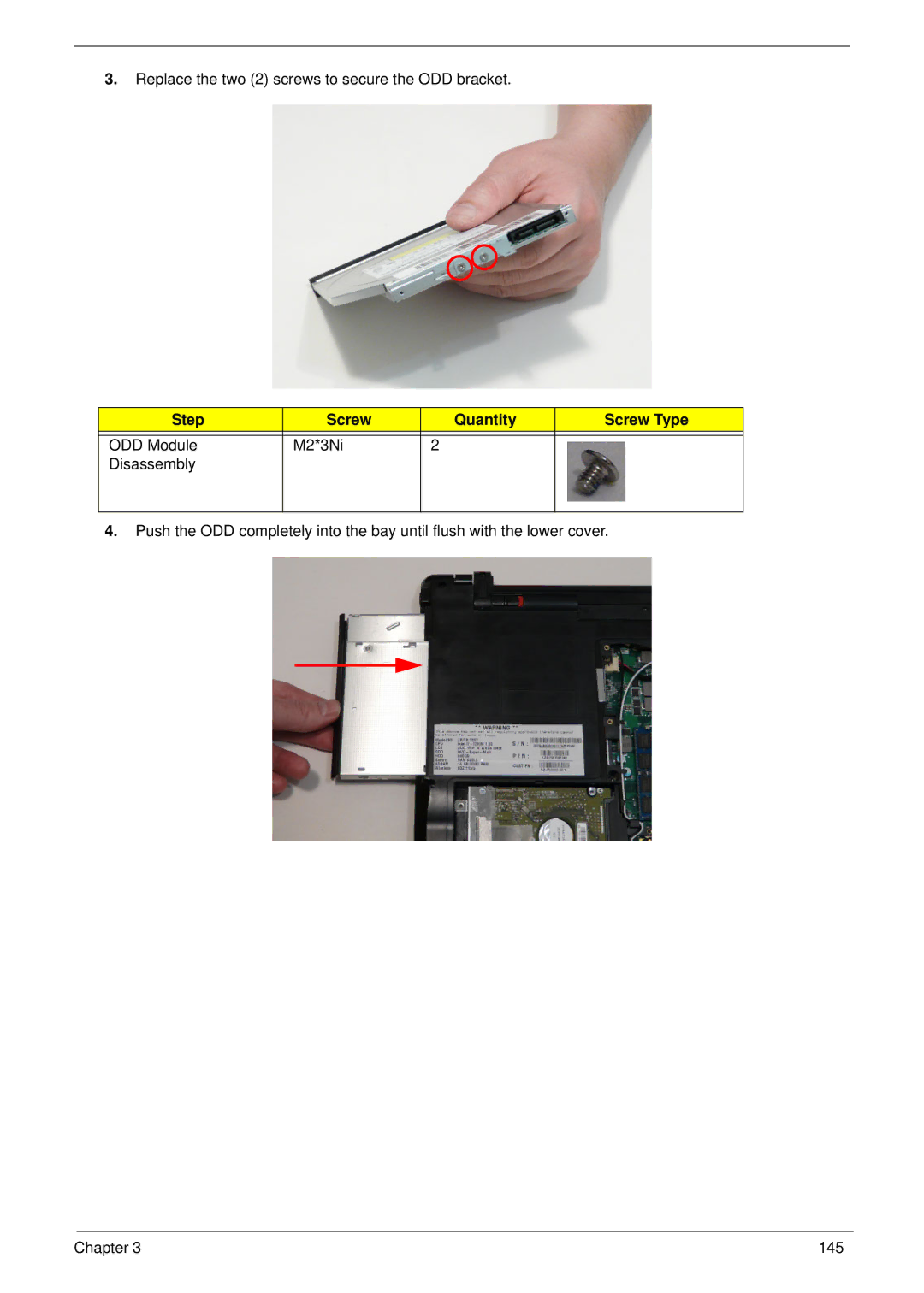 Acer 553G, 5553 manual Replace the two 2 screws to secure the ODD bracket 