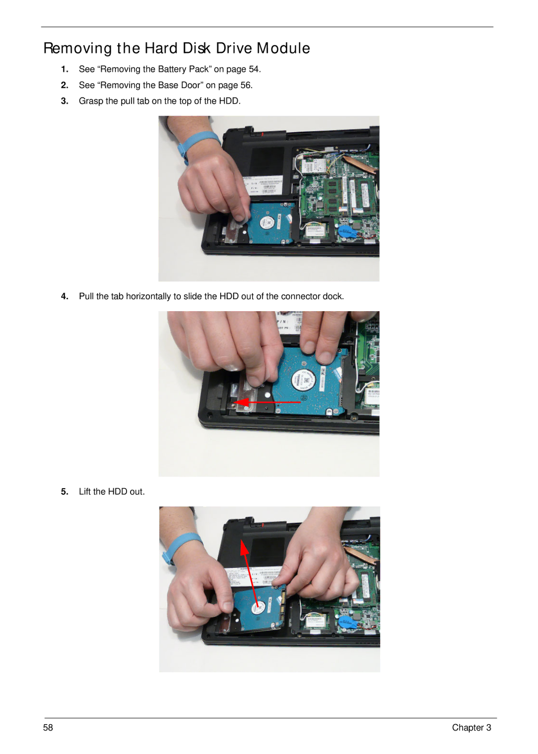 Acer 5553, 553G manual Removing the Hard Disk Drive Module 