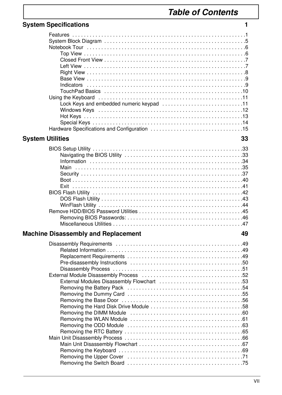 Acer 553G, 5553 manual Table of Contents 