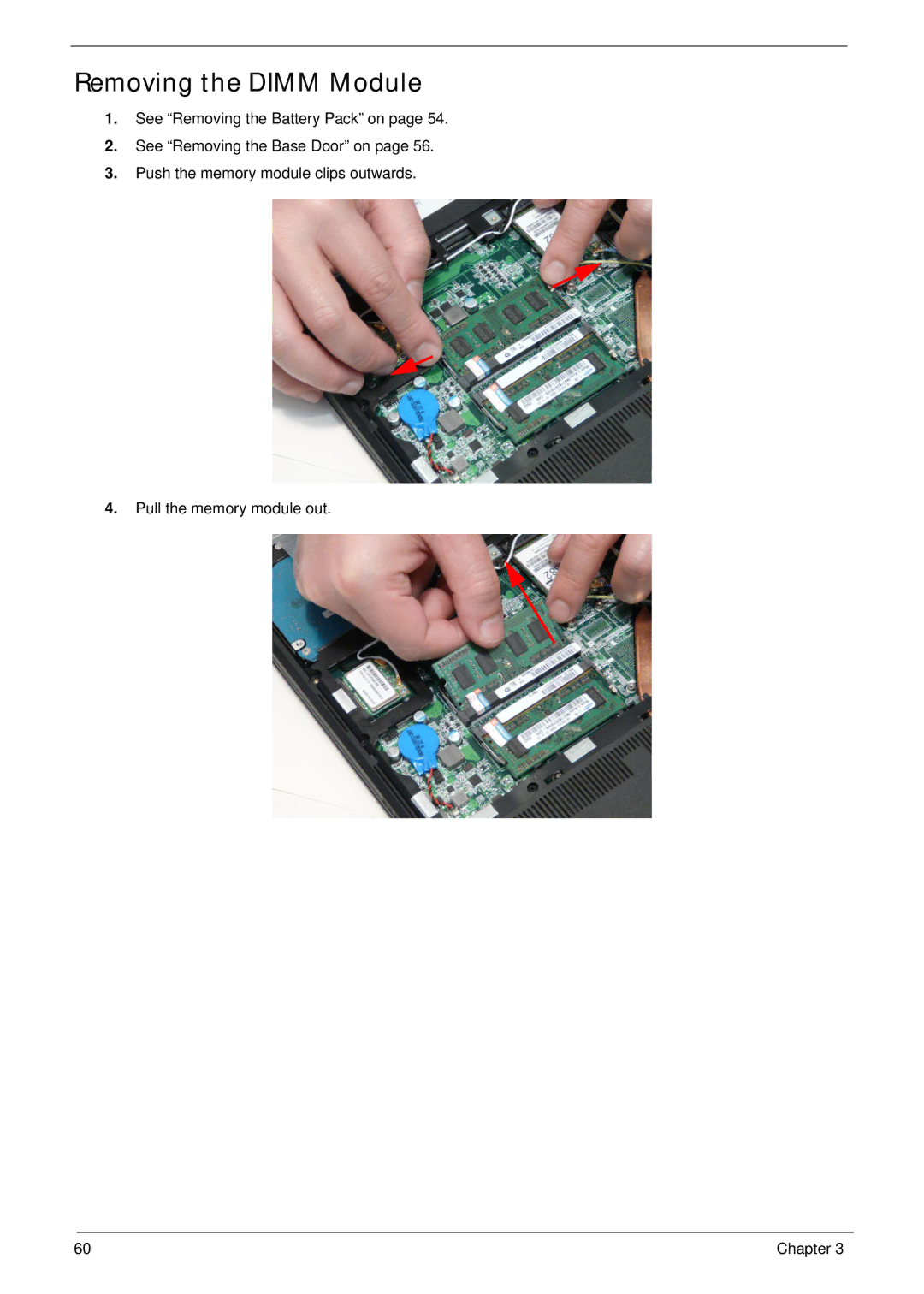 Acer 5553, 553G manual Removing the Dimm Module 