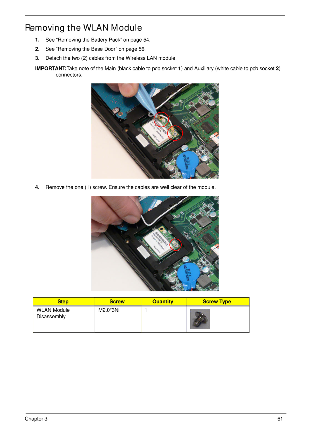 Acer 553G, 5553 manual Removing the Wlan Module 