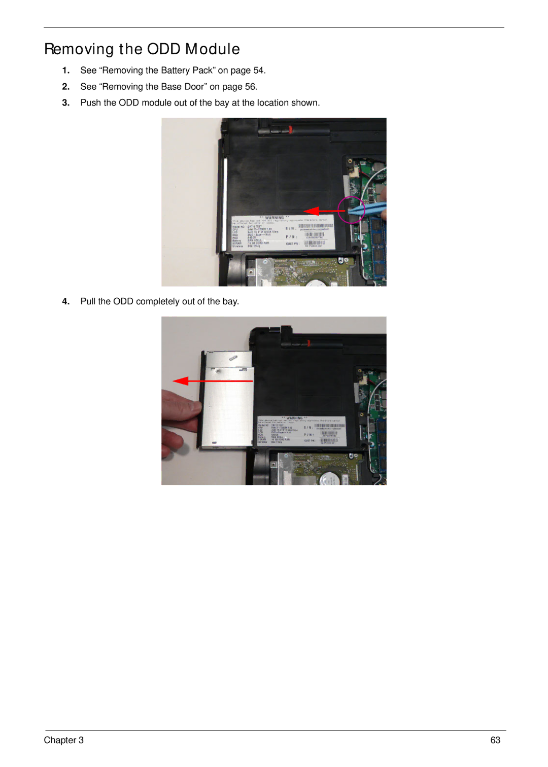 Acer 553G, 5553 manual Removing the ODD Module 