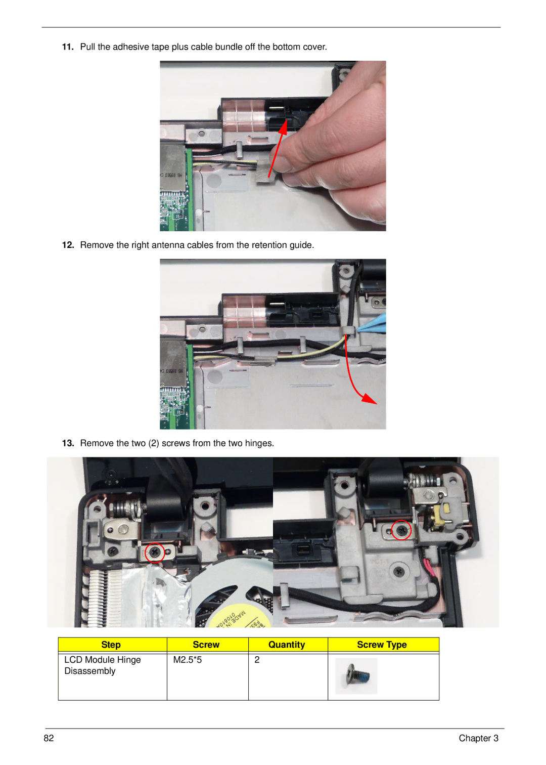 Acer 5553, 553G manual LCD Module Hinge M2.5*5 Disassembly 