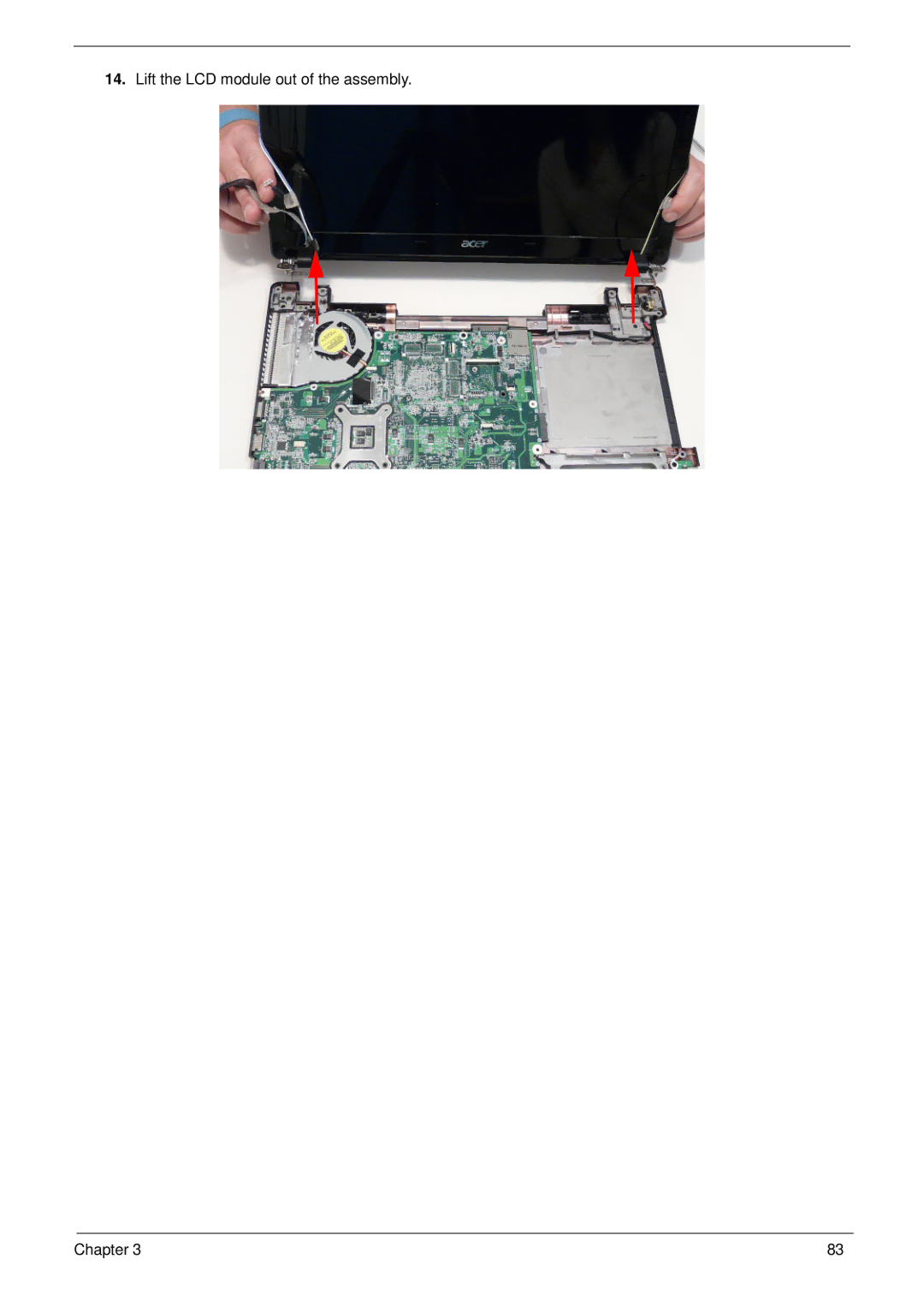 Acer 553G, 5553 manual Lift the LCD module out of the assembly Chapter 