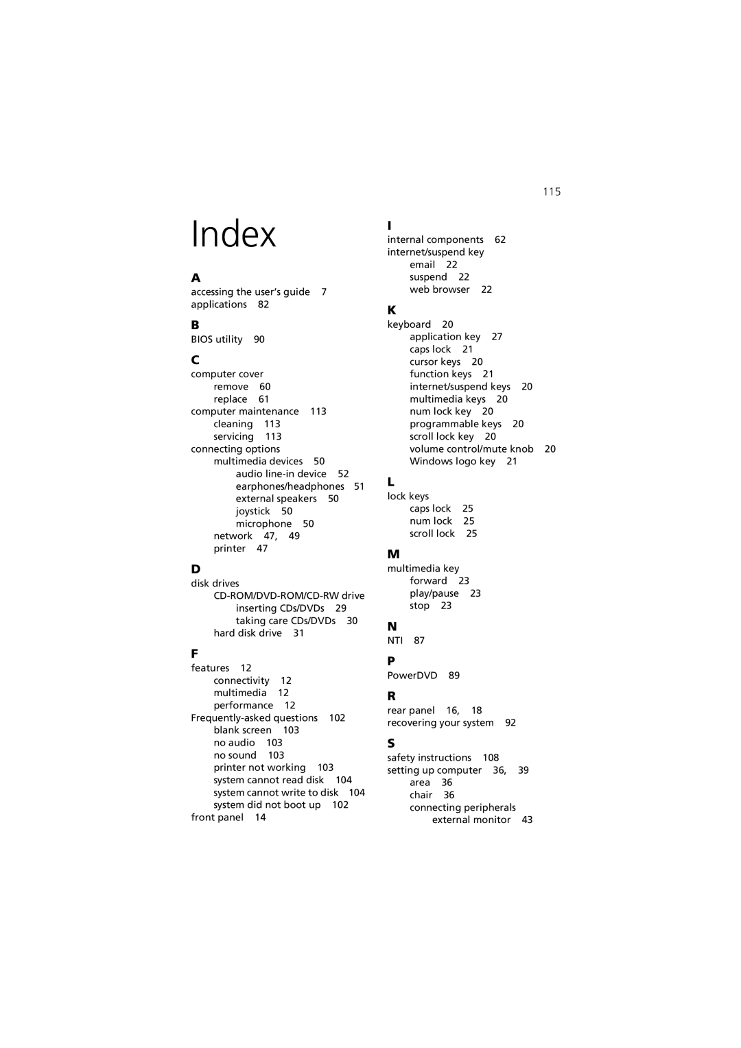 Acer 5600 series manual Index 