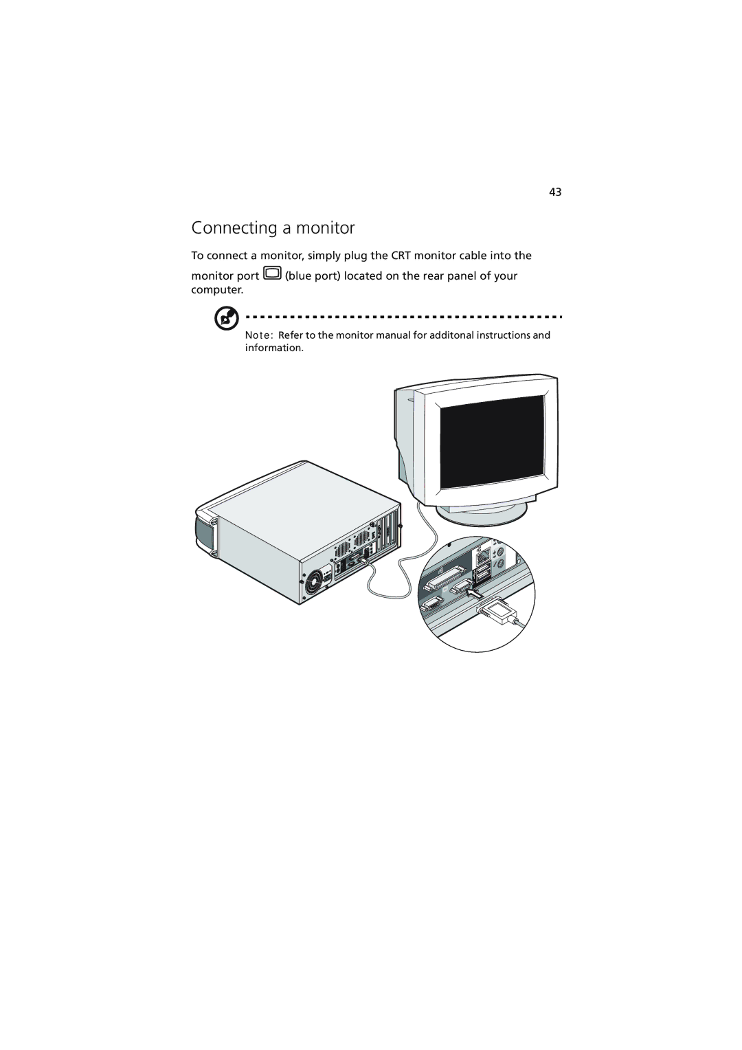 Acer 5600 series manual Connecting a monitor 