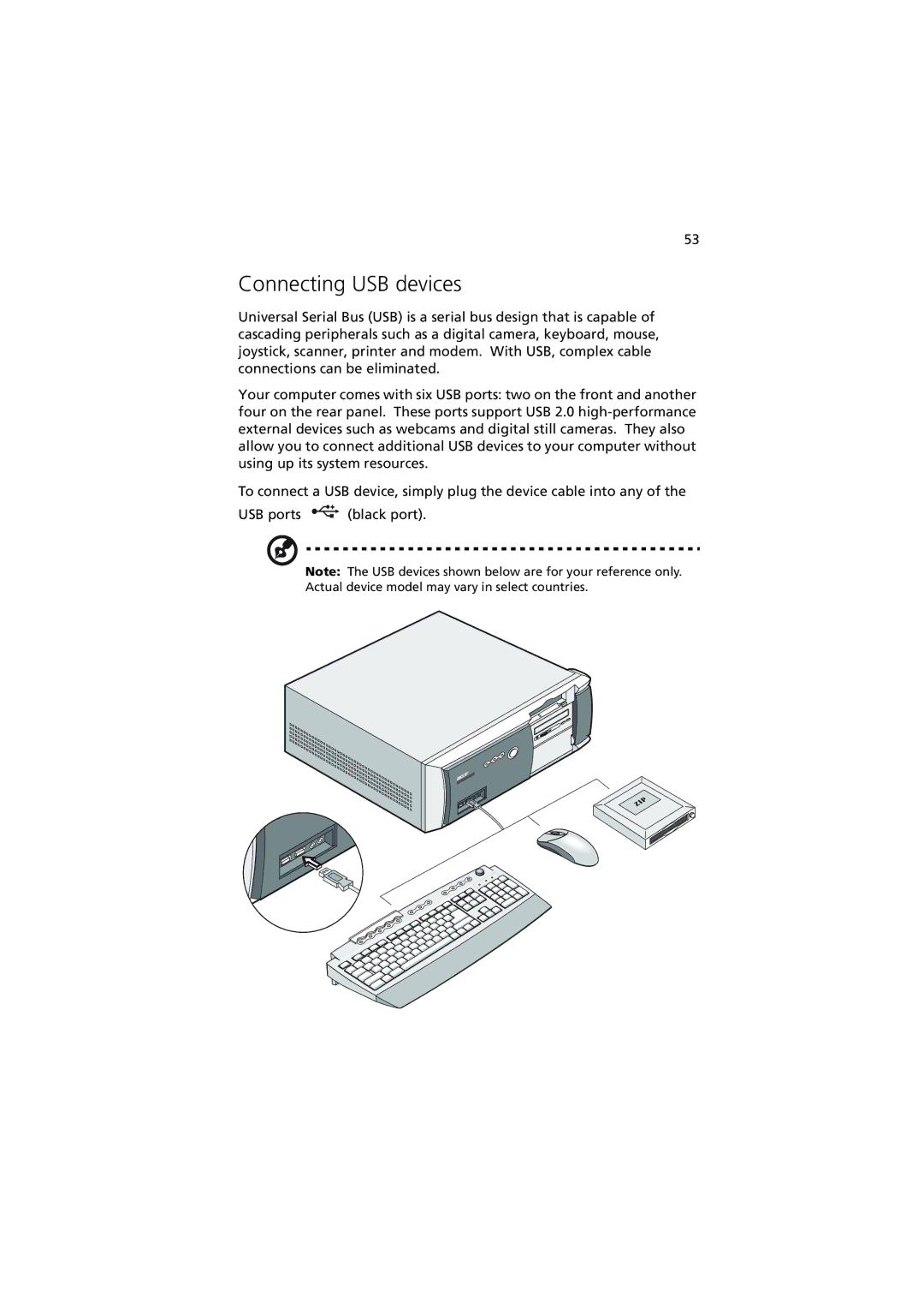 Acer 5600 series manual Connecting USB devices 