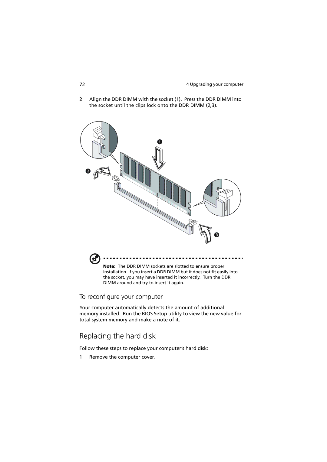 Acer 5600 series manual Replacing the hard disk, To reconfigure your computer 