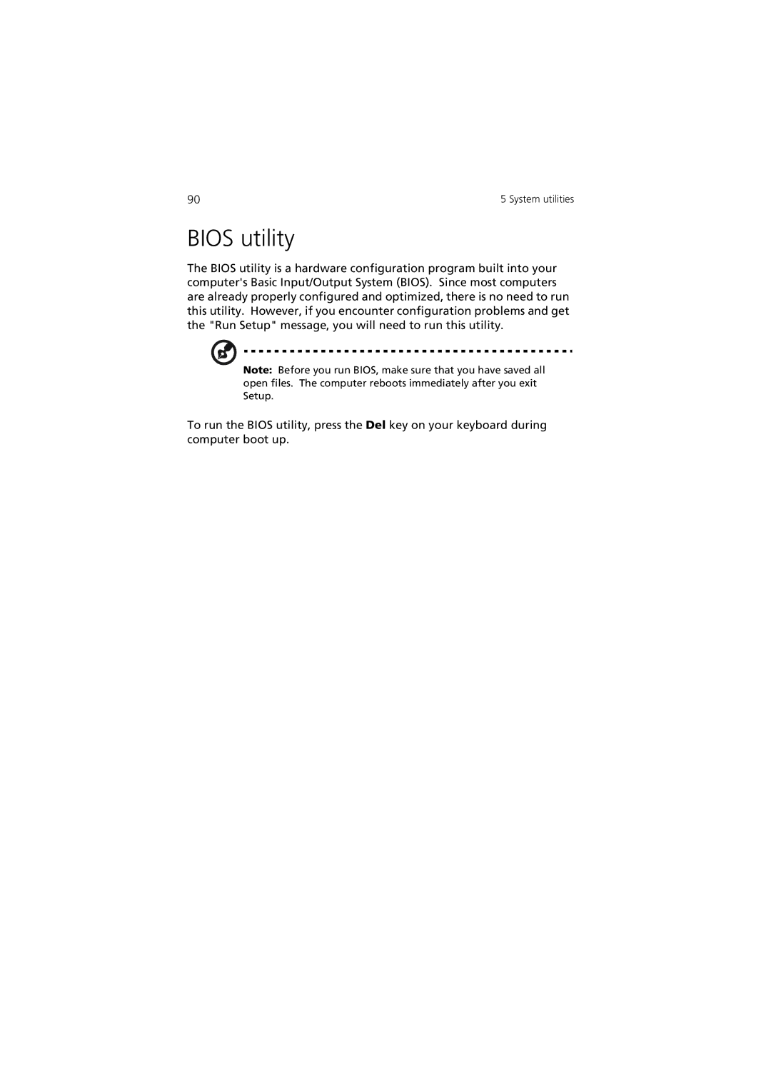 Acer 5600 series manual Bios utility 