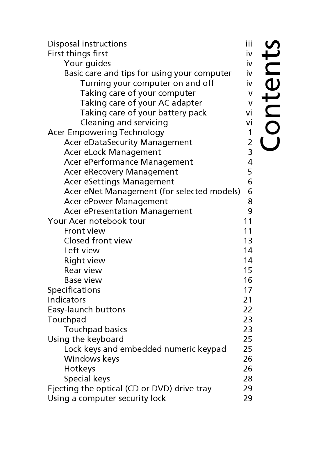 Acer 5600 manual Contents 