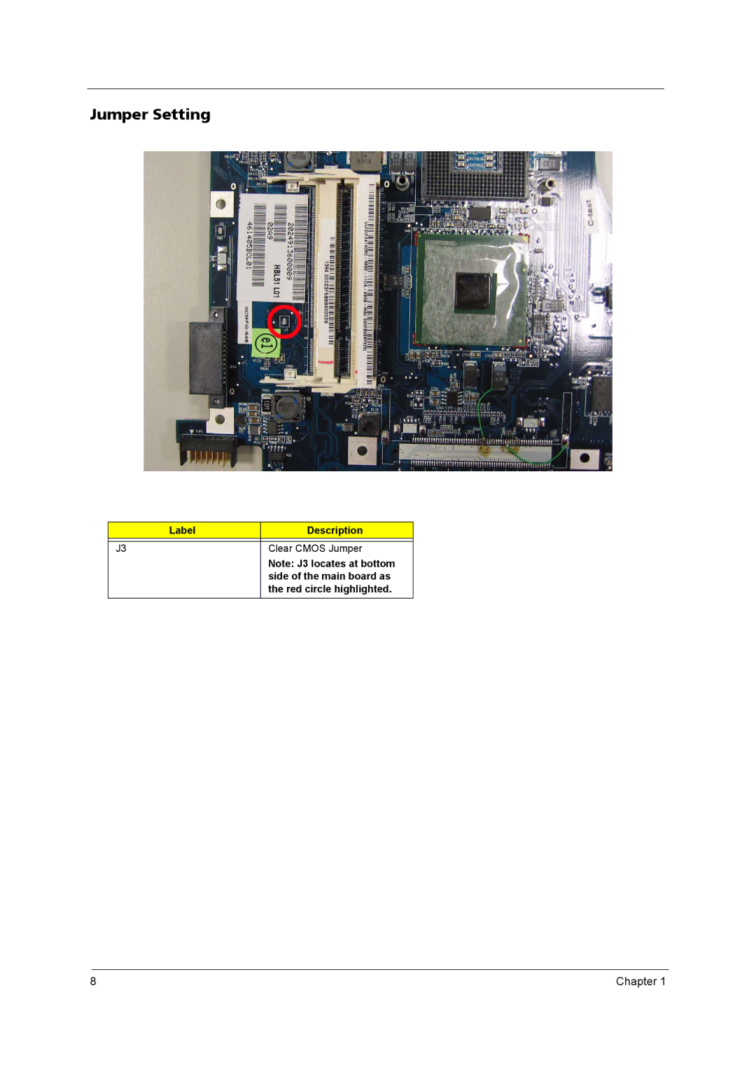 Acer 5610 Series manual Jumper Setting 