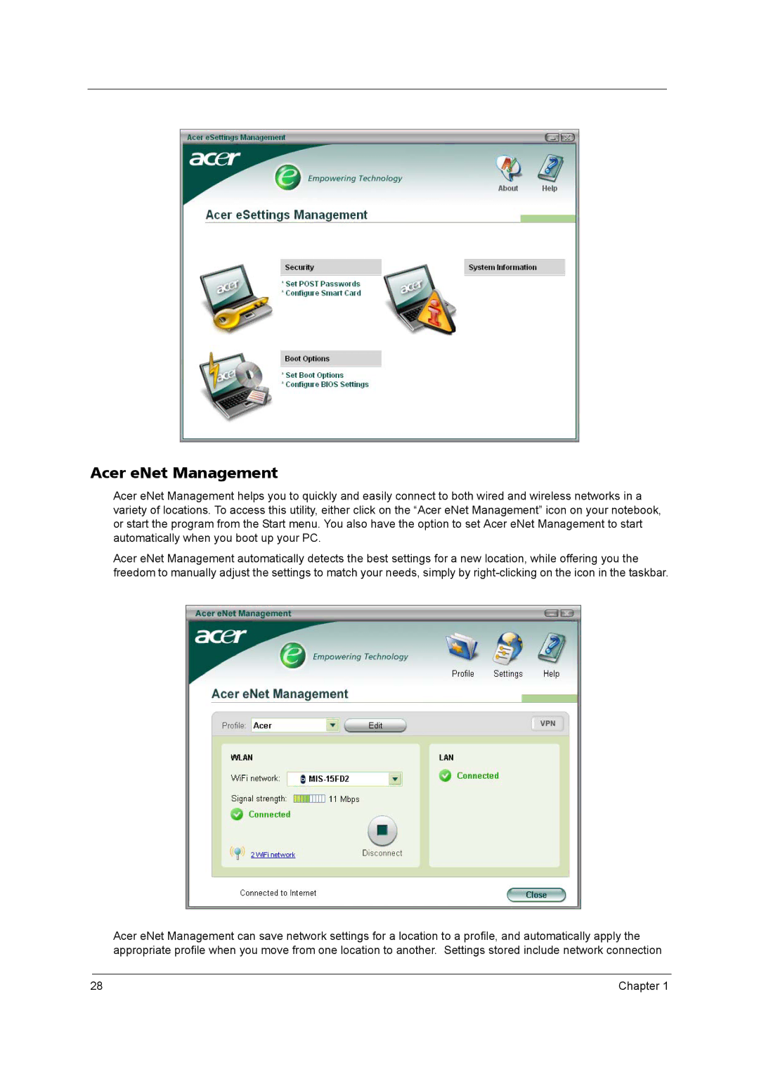 Acer 5610 Series manual Acer eNet Management 