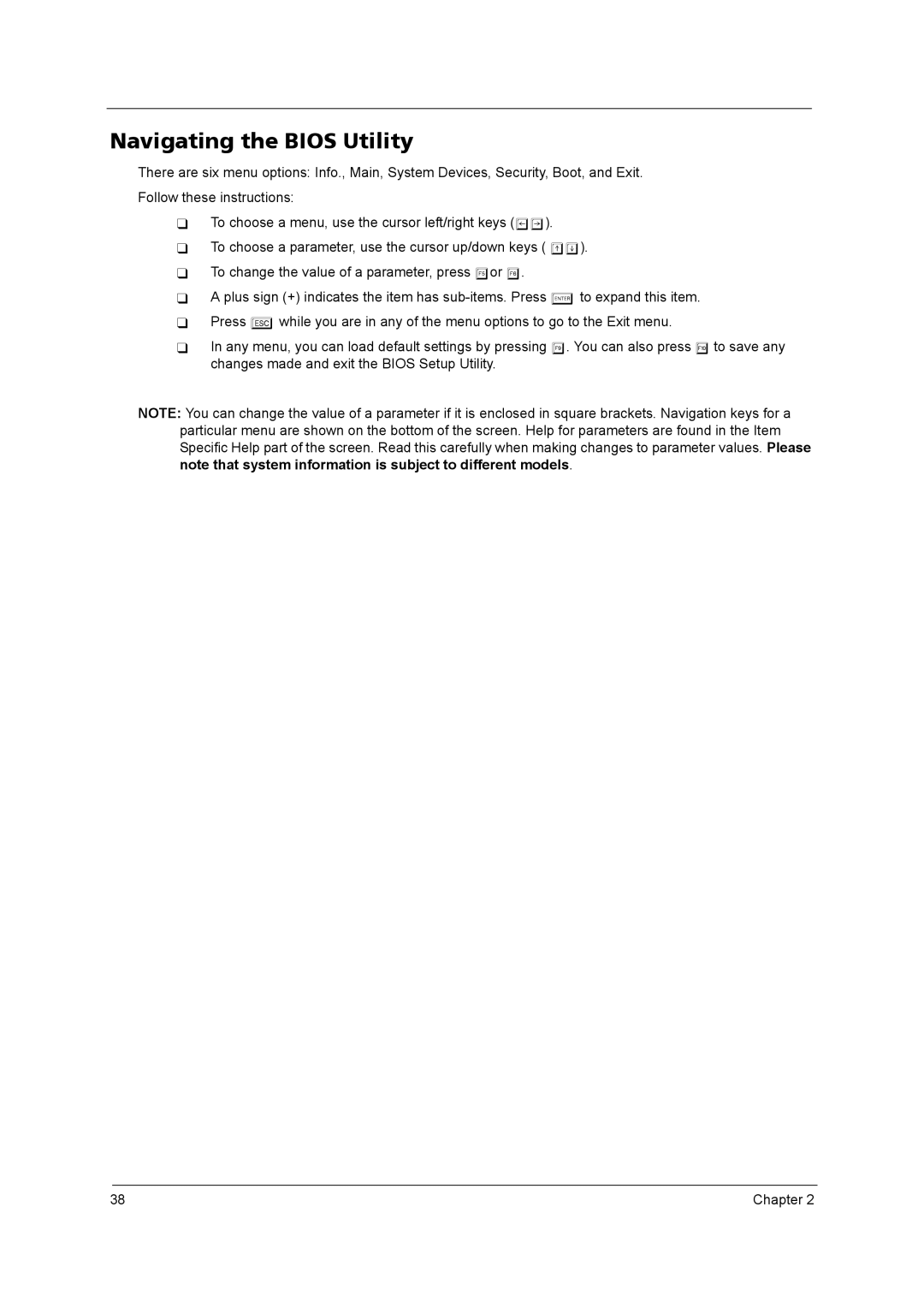 Acer 5610 Series manual Navigating the Bios Utility 