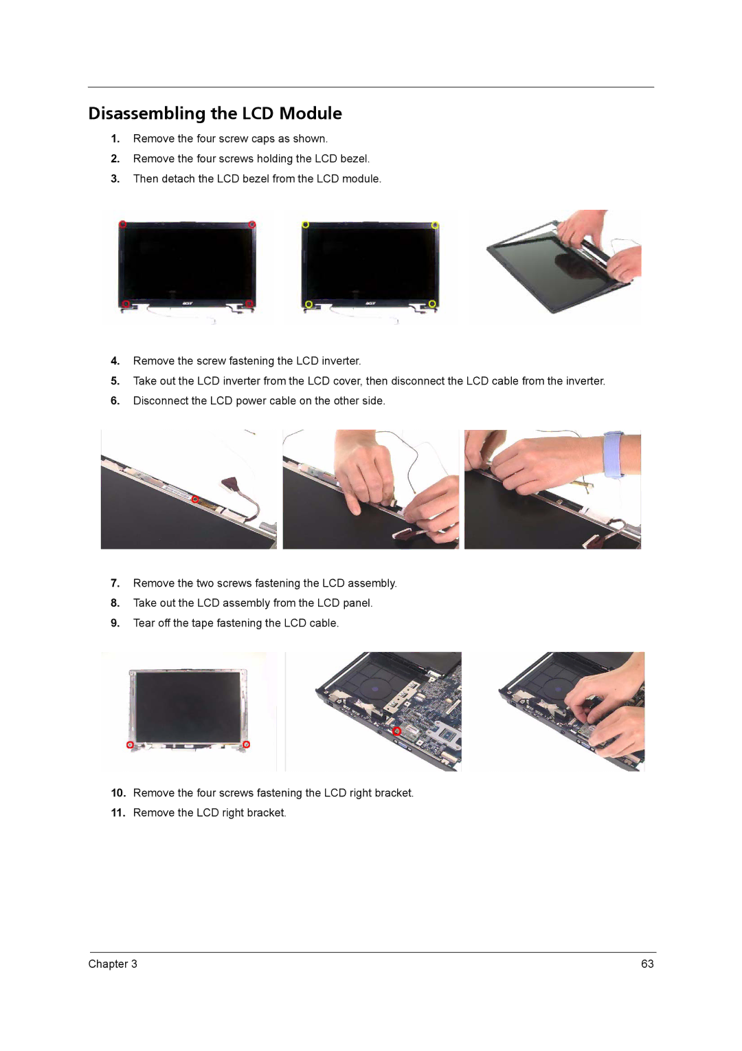 Acer 5610 Series manual Disassembling the LCD Module 