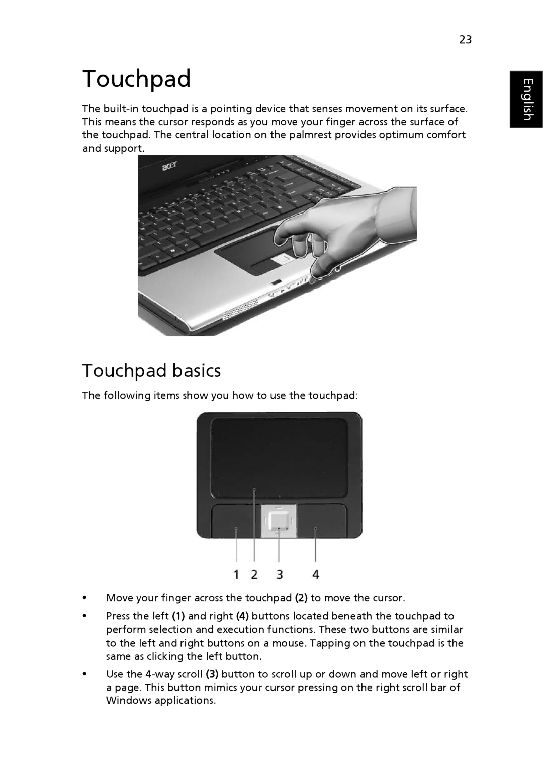 Acer 5610 manual Touchpad basics 