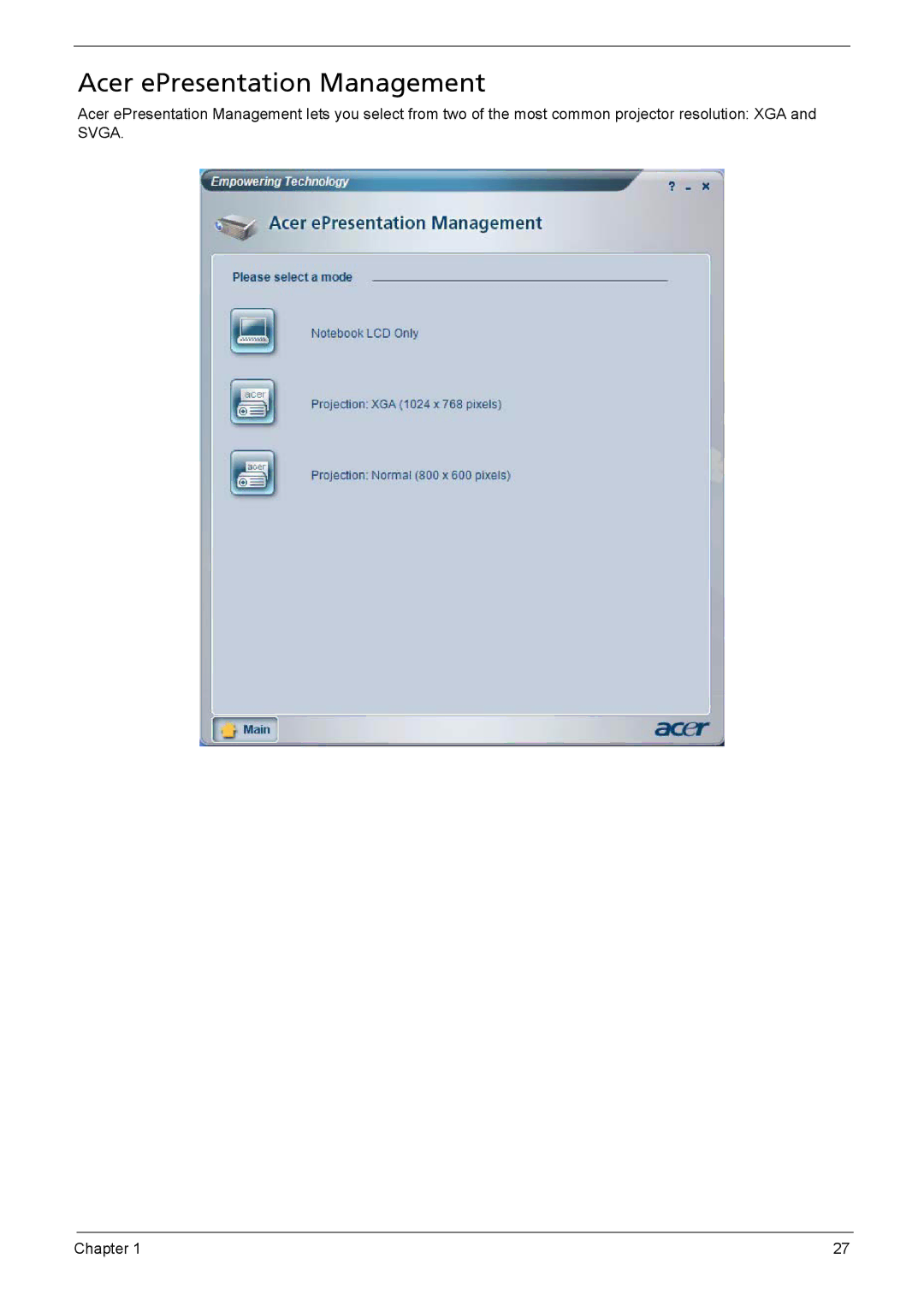 Acer 5610, 5620, 5110 manual Acer ePresentation Management 