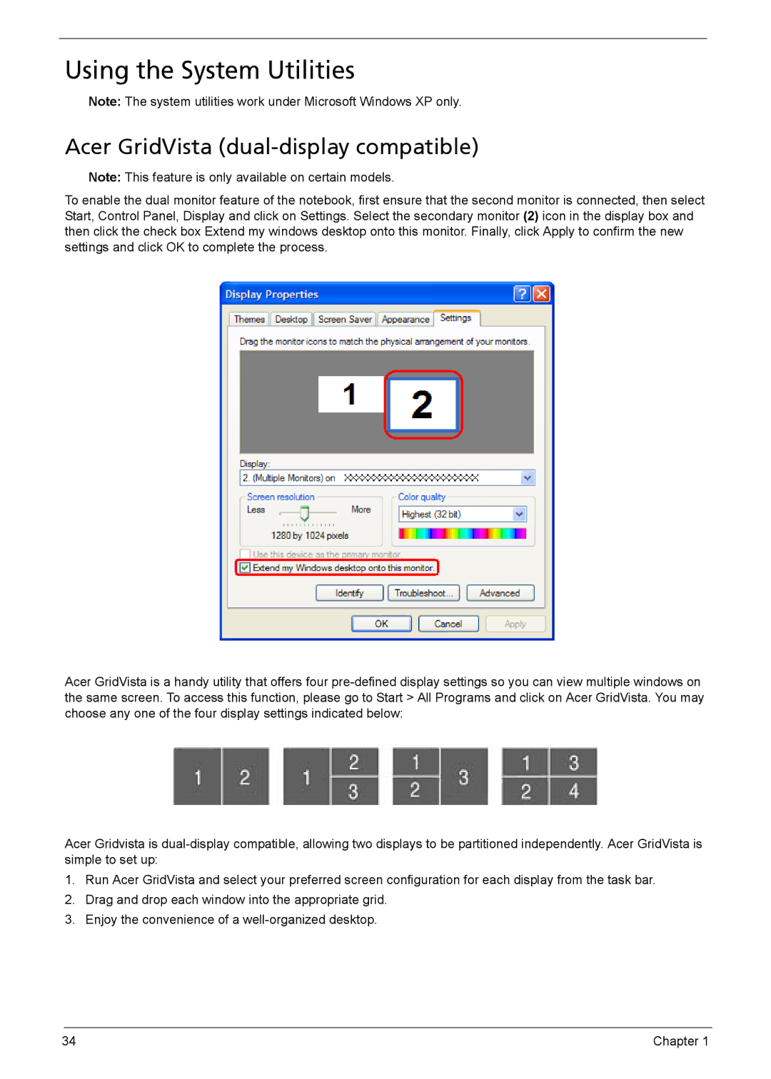 Acer 5110, 5620, 5610 manual Using the System Utilities, Acer GridVista dual-display compatible 