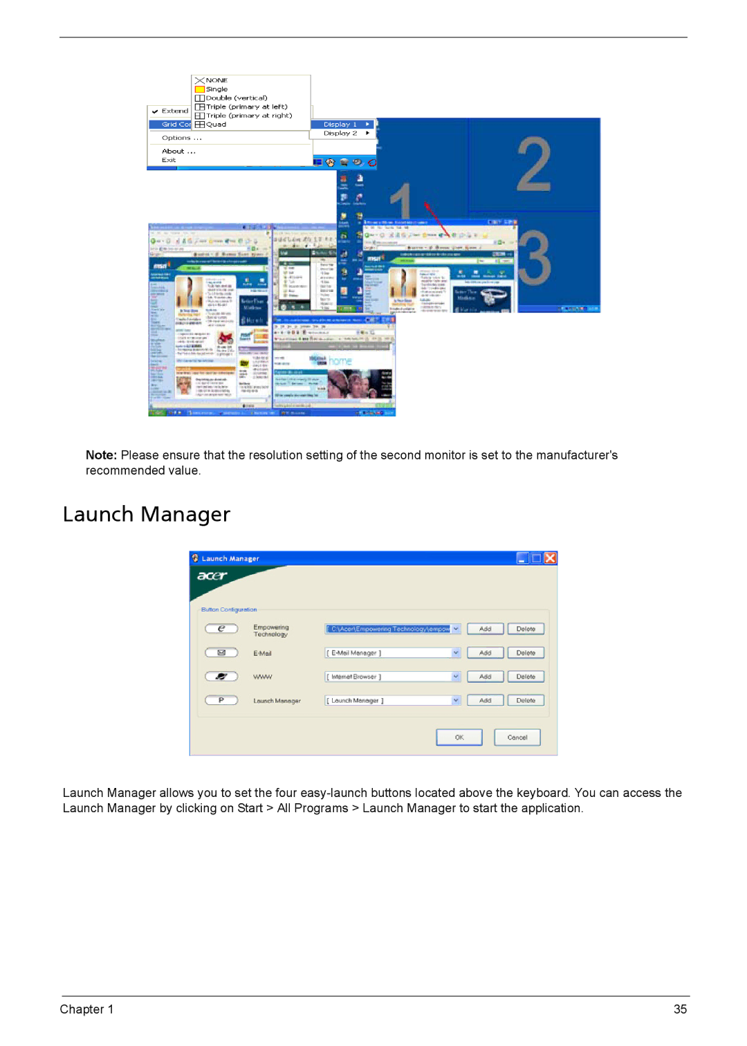 Acer 5620, 5610, 5110 manual Launch Manager 