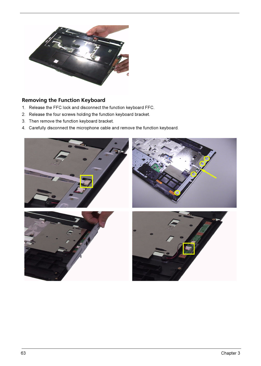 Acer 5610, 5620, 5110 manual Removing the Function Keyboard 