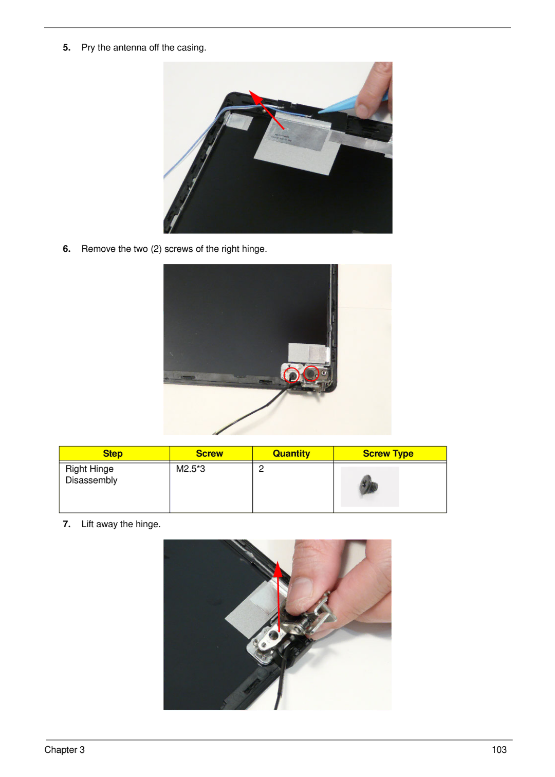 Acer 5625 manual Step Screw Quantity Screw Type 