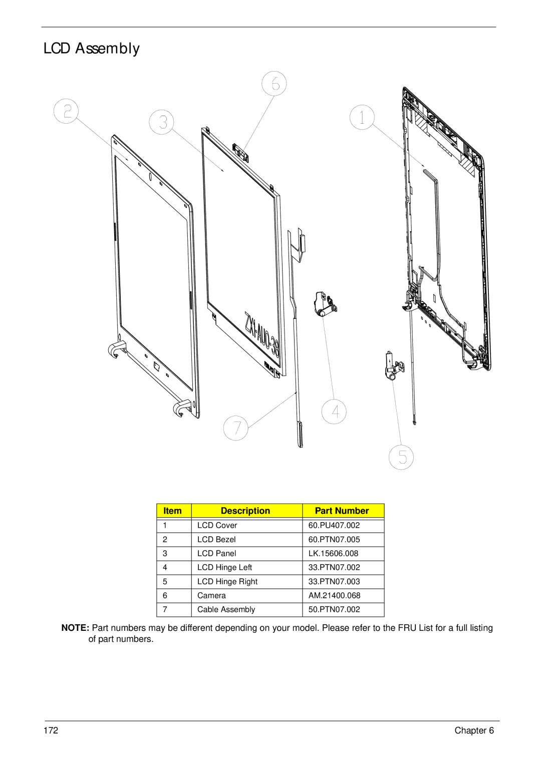 Acer 5625 manual LCD Assembly 