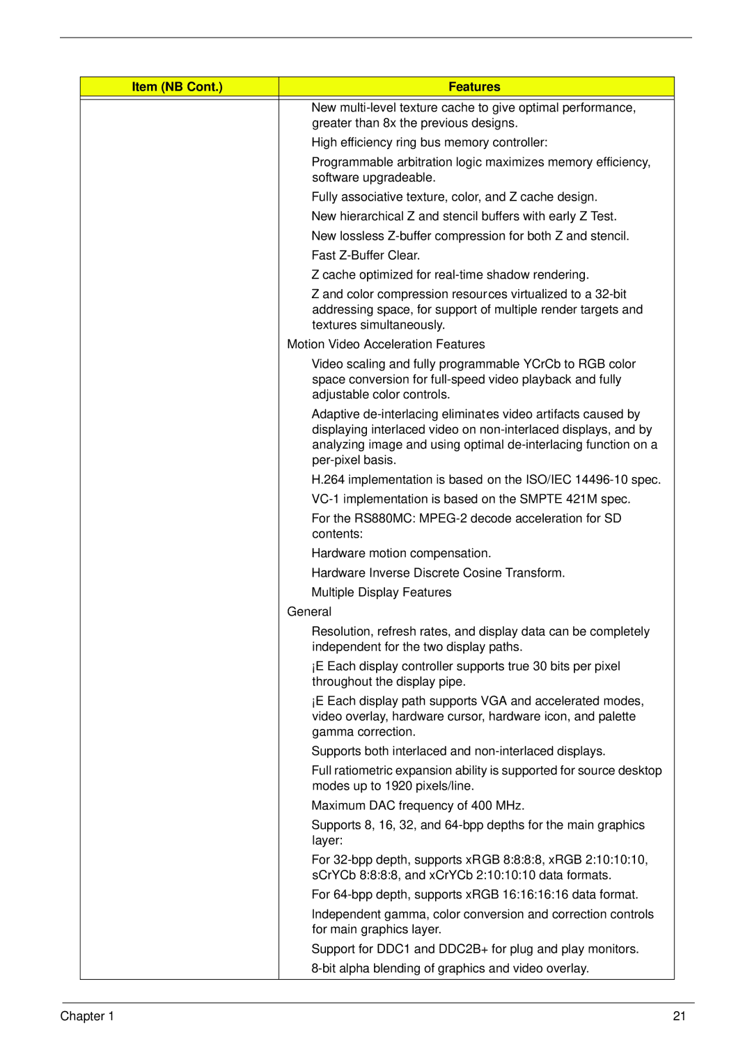 Acer 5625 manual New multi-level texture cache to give optimal performance 