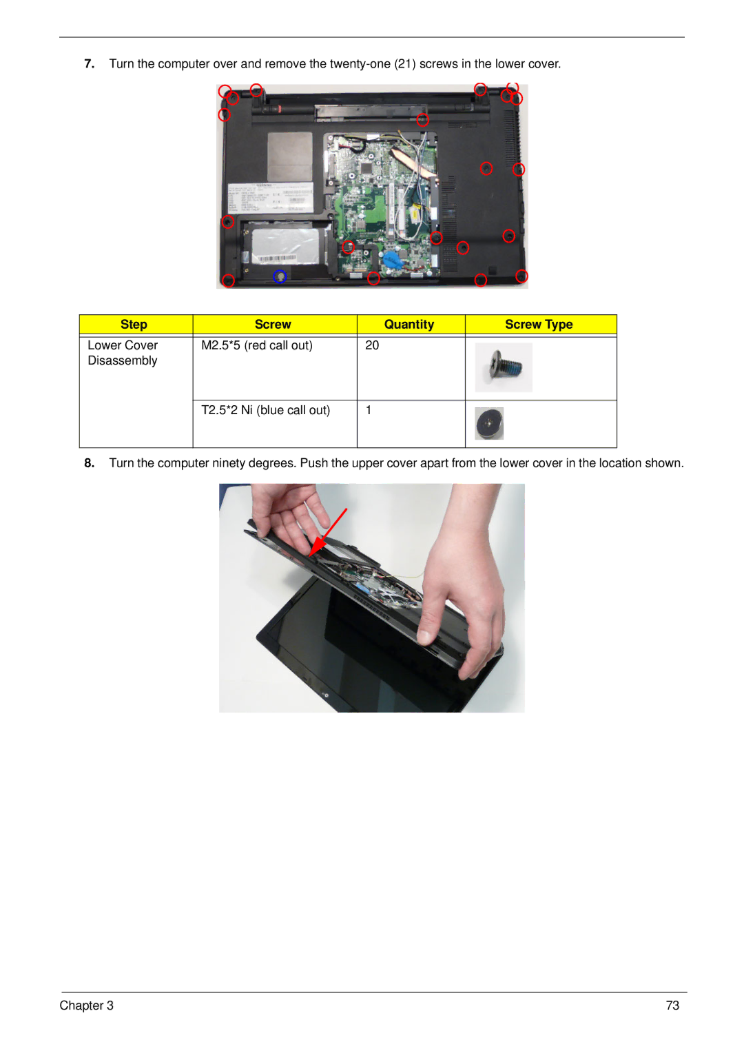 Acer 5625 manual Step Screw Quantity Screw Type 