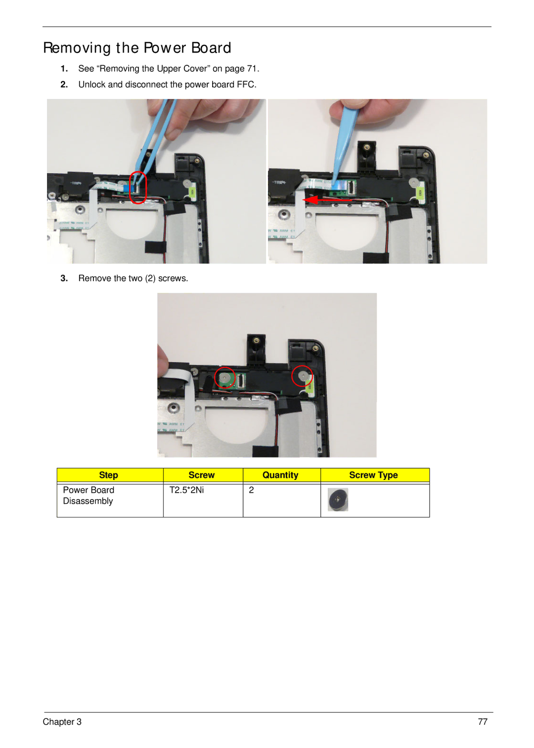 Acer 5625 manual Removing the Power Board 