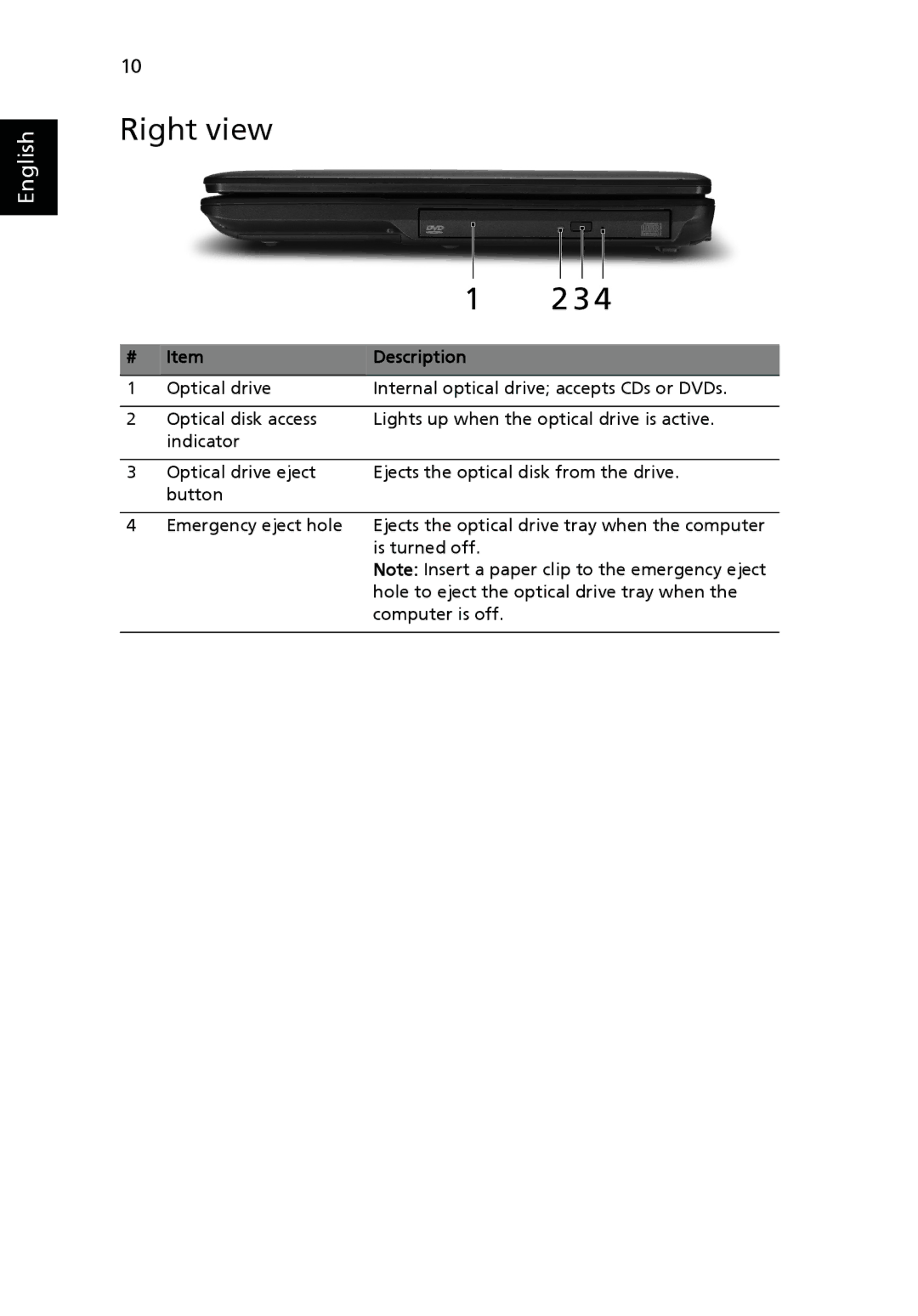 Acer 5630Z SERIES, 5230 Series manual Right view 