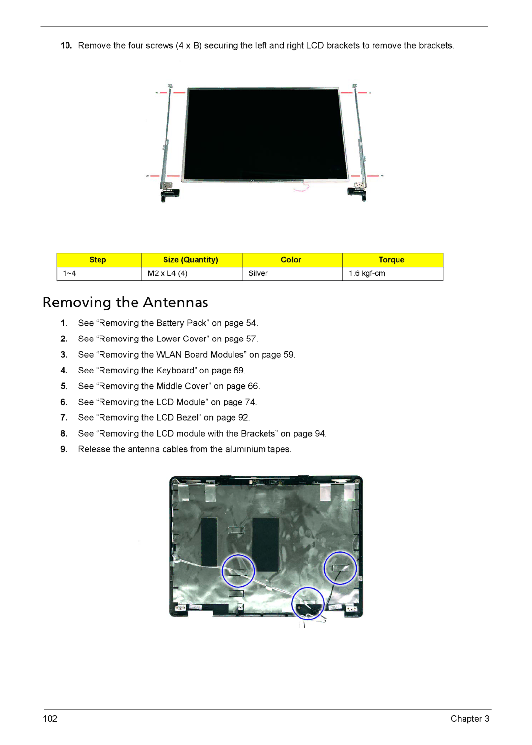 Acer 5630Z SERIES, 5230 manual Removing the Antennas 