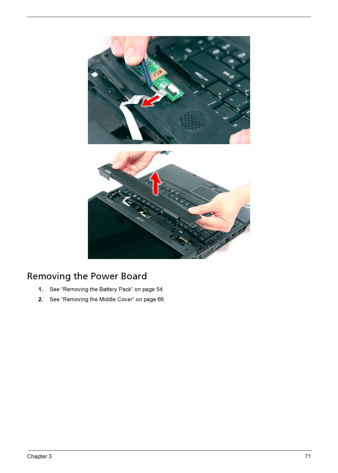 Acer 5230, 5630Z SERIES manual Removing the Power Board 