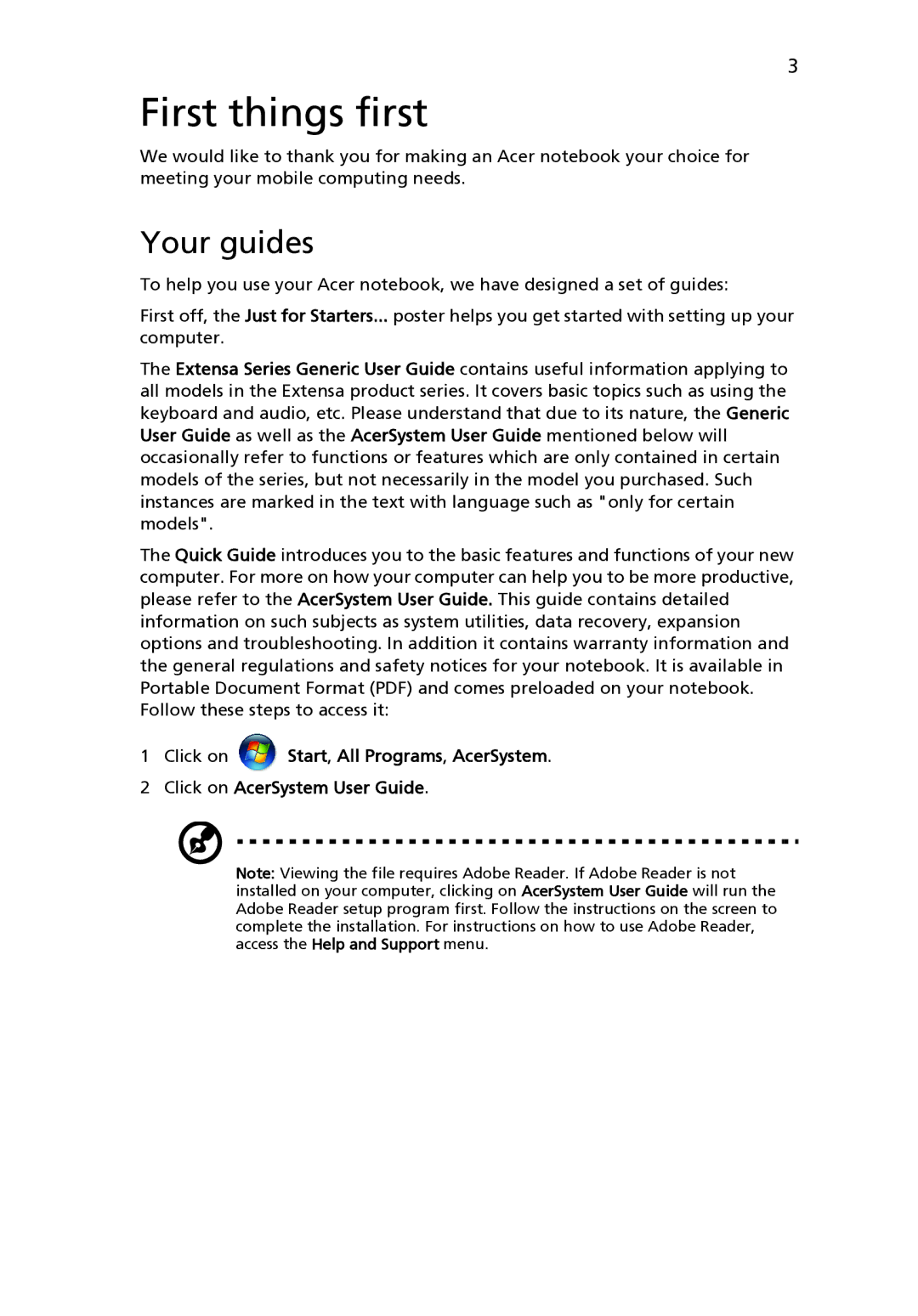 Acer 5635 Series, 5635Z Series, 5235 Series manual First things first, Your guides 