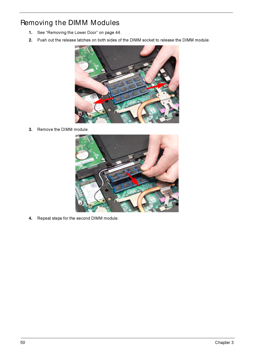 Acer 5635 manual Removing the Dimm Modules 