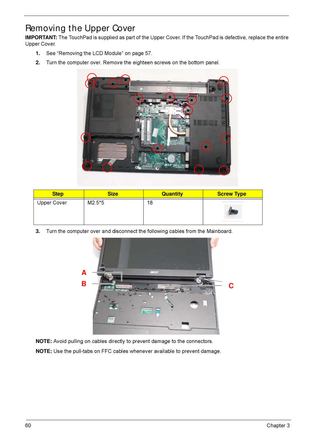 Acer 5635 manual Removing the Upper Cover, Step Size Quantity Screw Type Upper Cover M2.5*5 