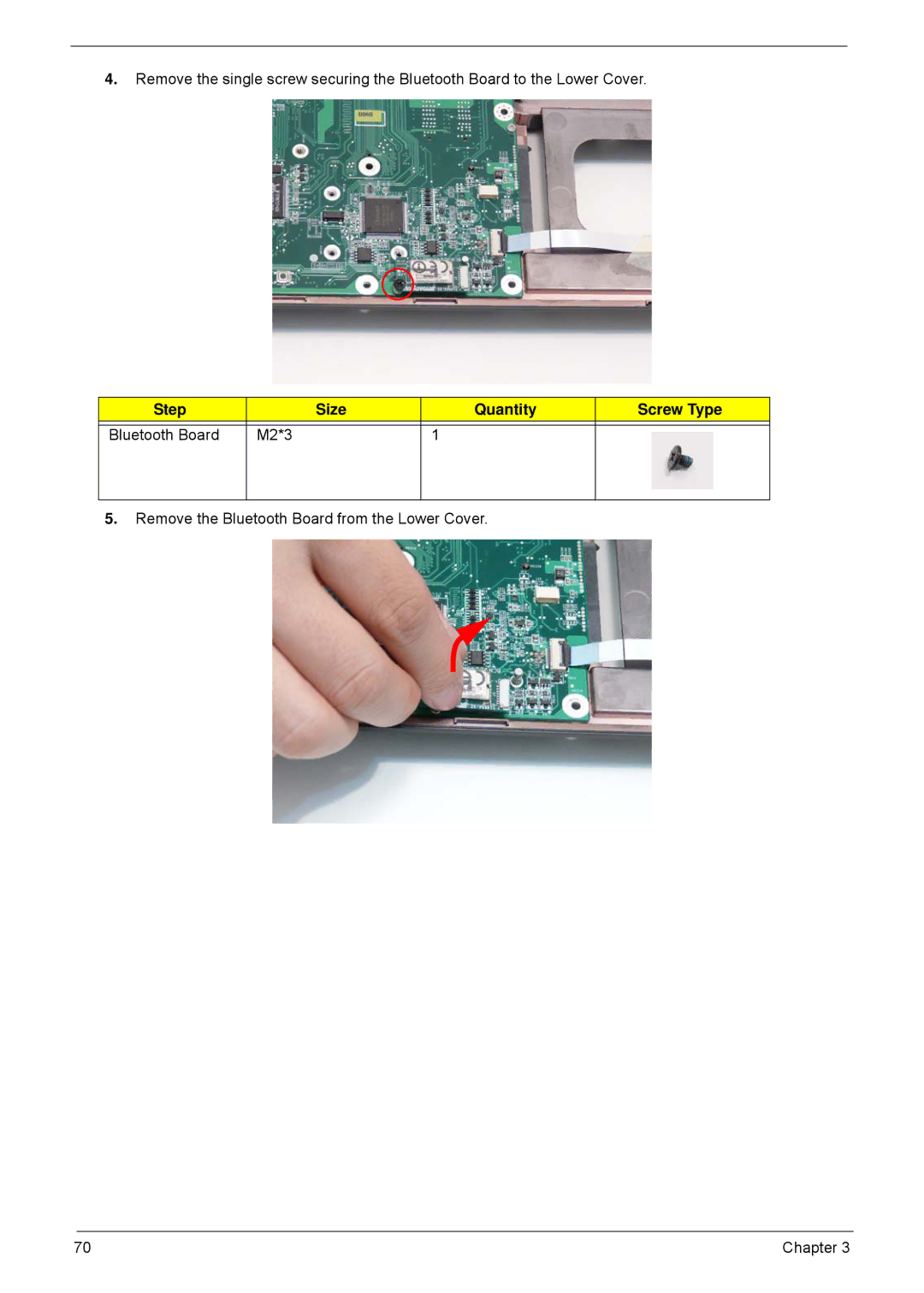 Acer 5635 manual Step Size Quantity Screw Type Bluetooth Board M2*3 