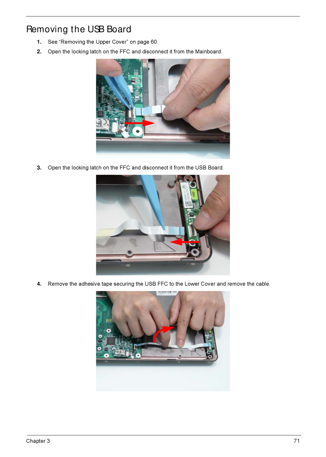 Acer 5635 manual Removing the USB Board 