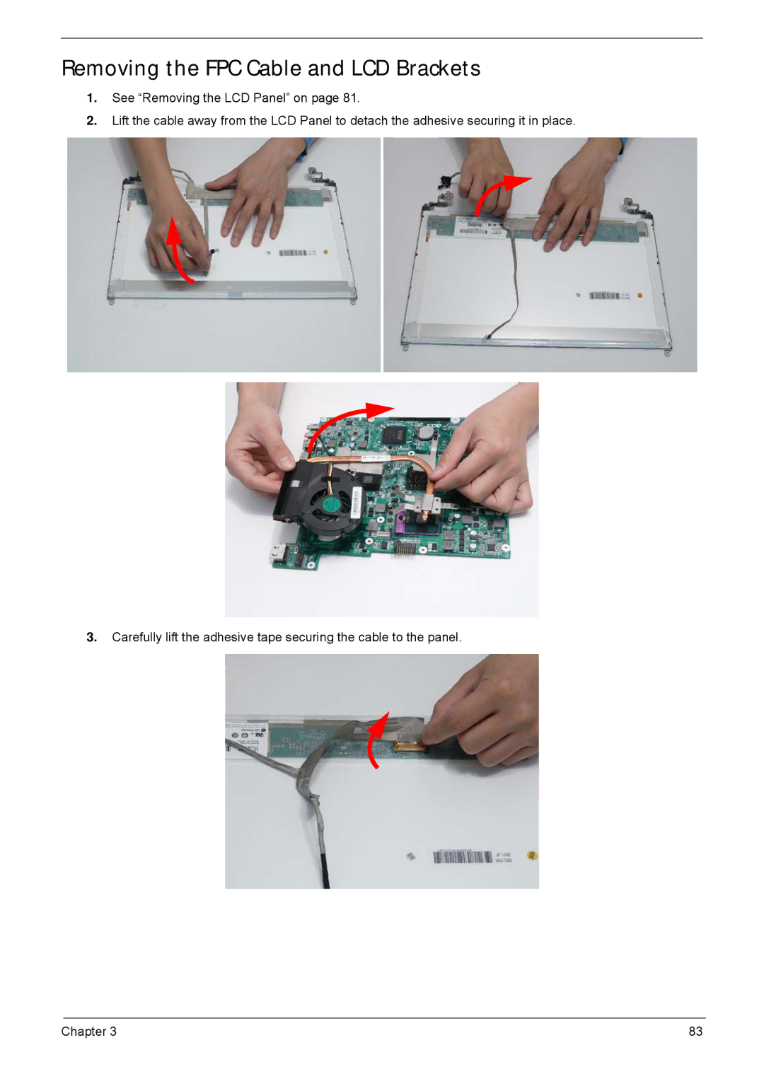 Acer 5635 manual Removing the FPC Cable and LCD Brackets 