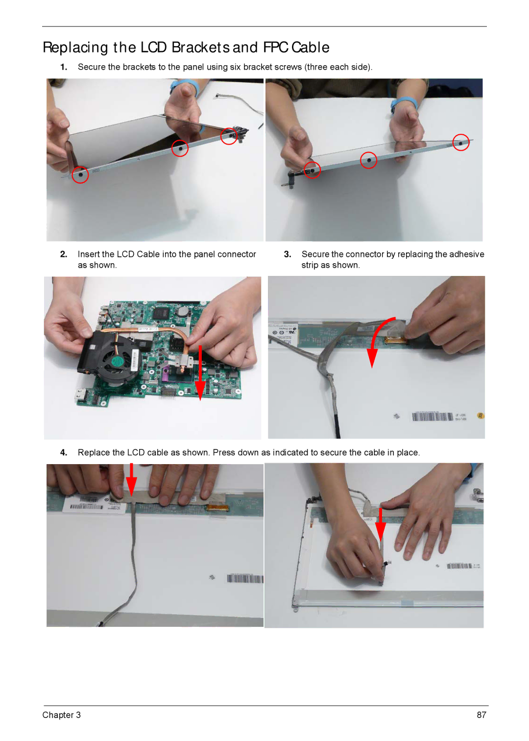 Acer 5635 manual Replacing the LCD Brackets and FPC Cable 