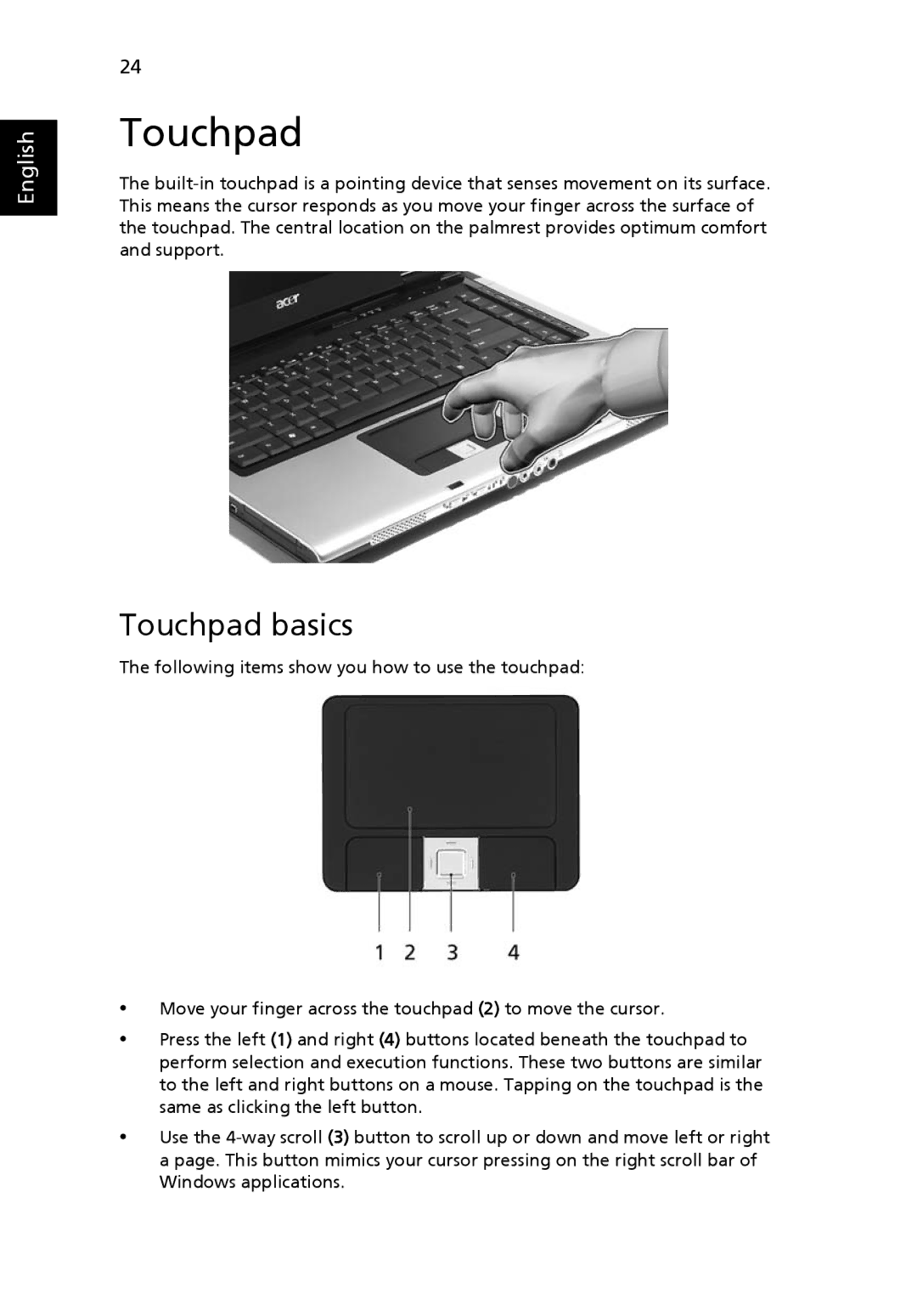 Acer 5650 manual Touchpad basics 