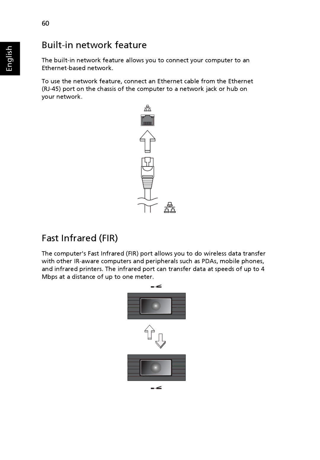 Acer 5650 manual Built-in network feature, Fast Infrared FIR 